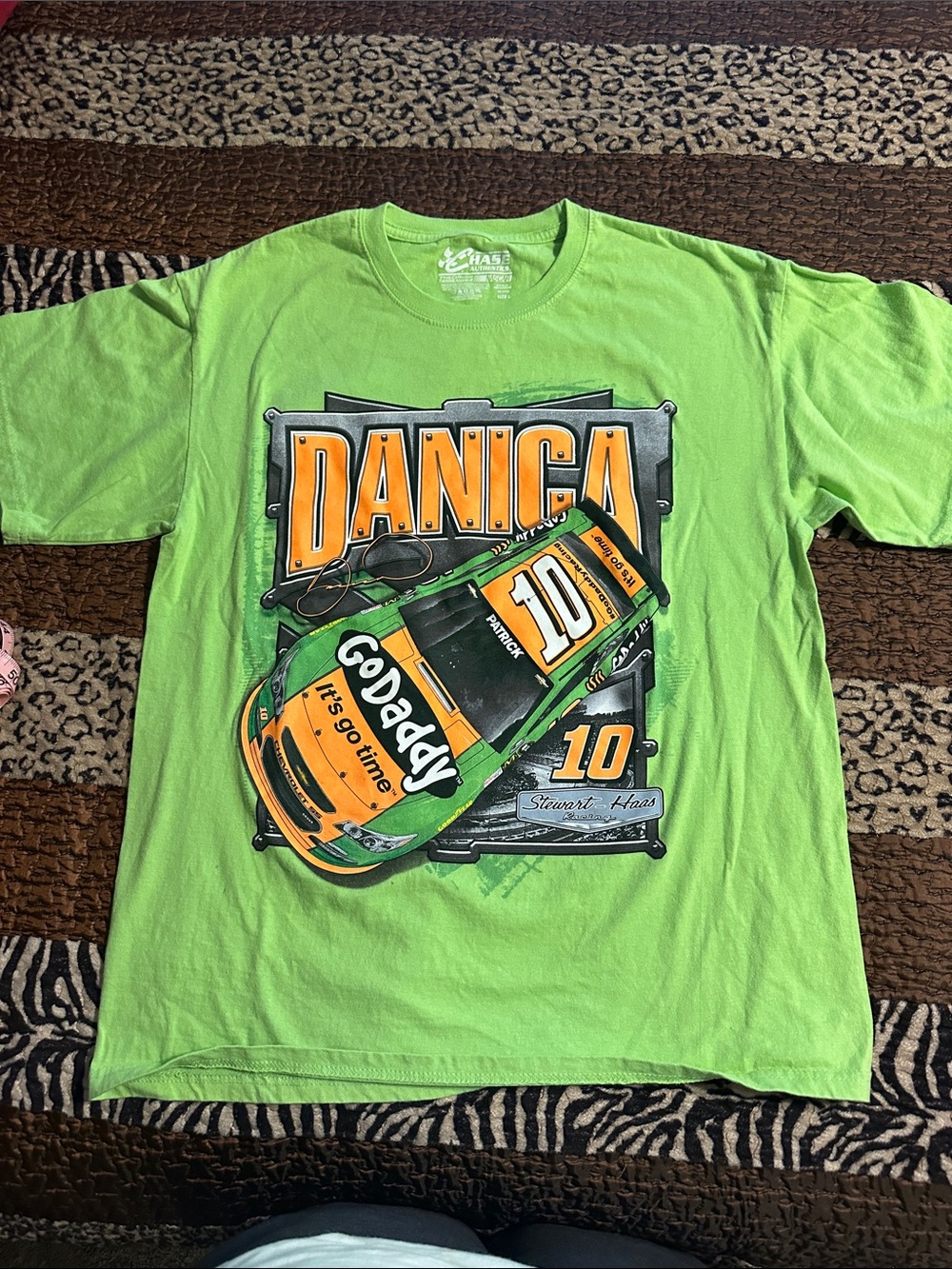 Danica GoDaddy #10 Lime Green Racing T‑Shirt, Original Trackside NASCAR Apparel
